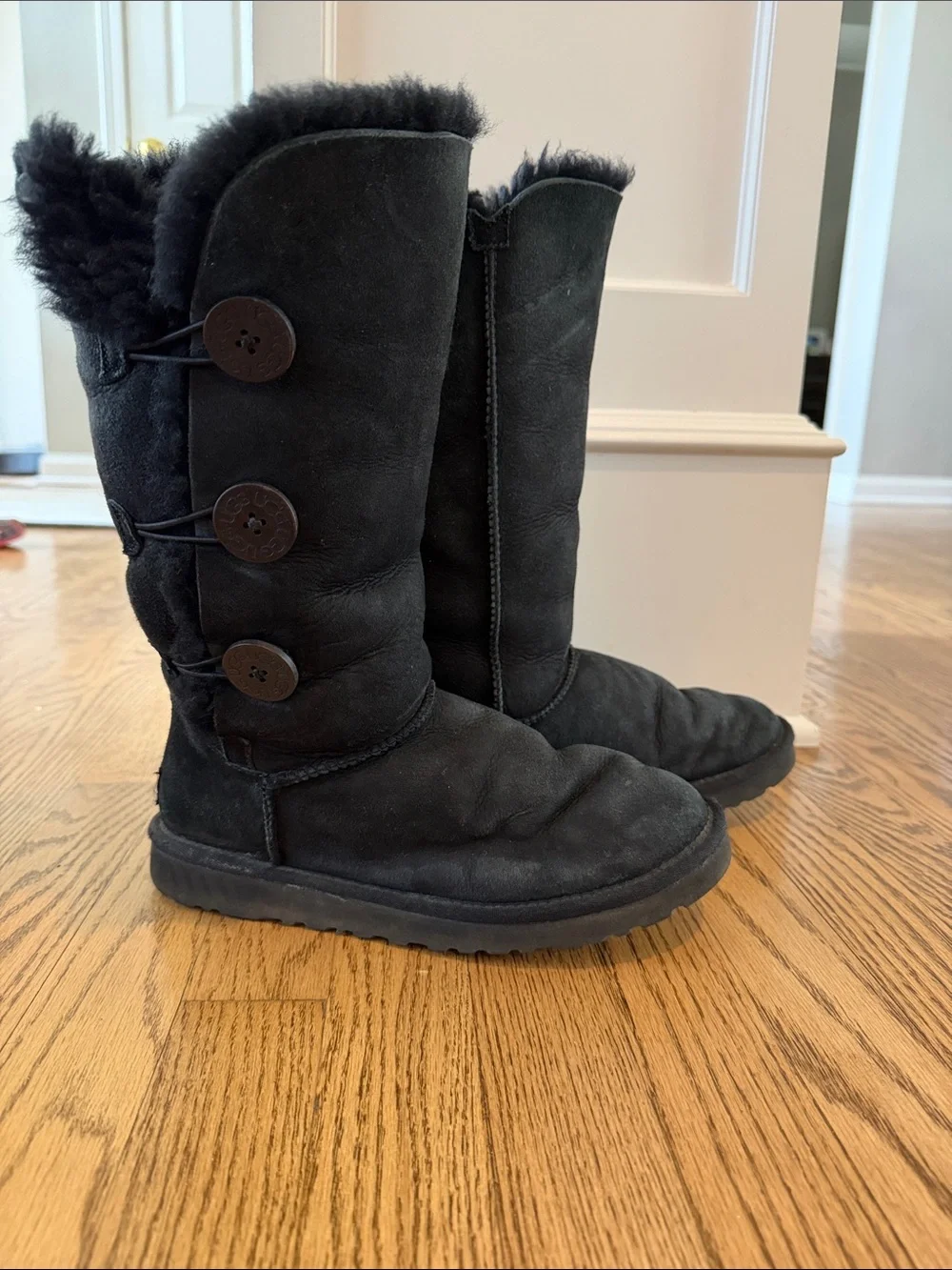 UGG Black Women's Tall Button Sheepskin Boots